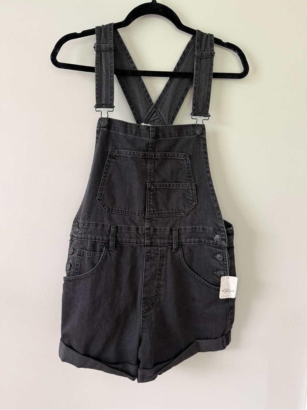 Free People Womens Black Denim Short Overalls